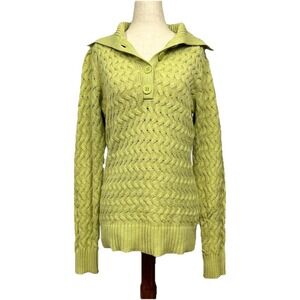 Vintage Liz Claiborne Spring Green Cable Knit Sweater Button Collar Fits M
